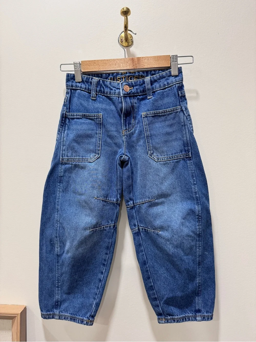 Justice Blue Cropped Carpenter Jeans with Patch Pockets